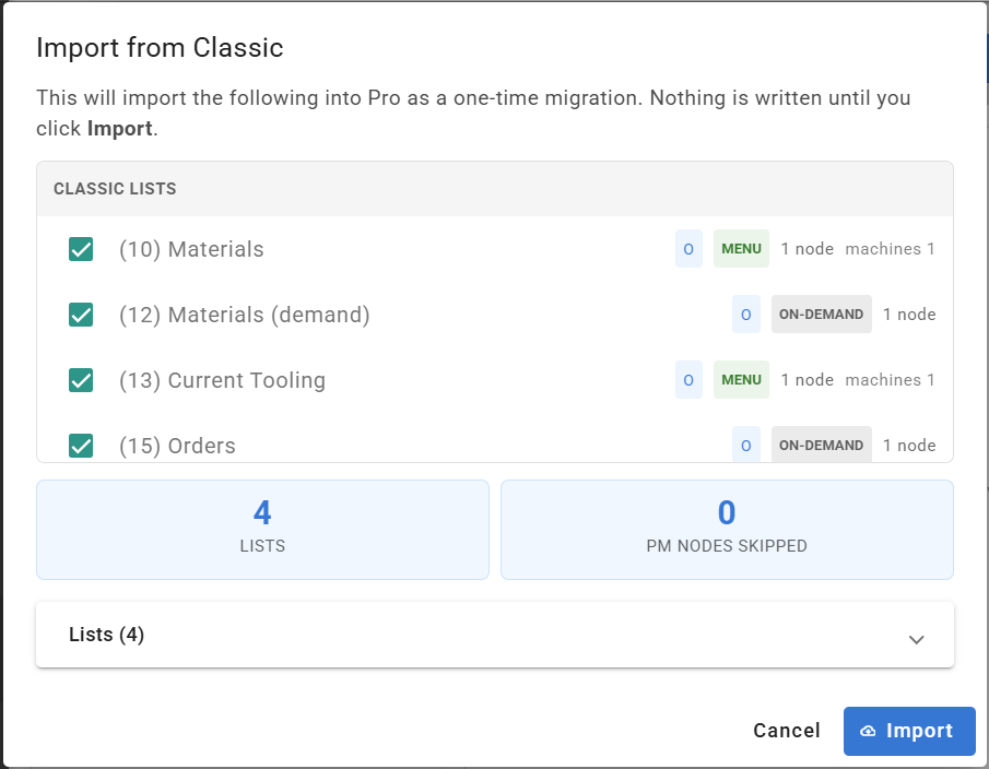 Query List Import Preview